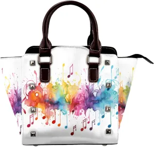 Leather Shoulder Bag for Women, Music Art Studded Purse Watercolor Music Note Crossbody Handbags Punk Hobo Bag with Adjustable Strap