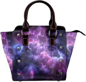 Leather Shoulder Bag for Women, Nebula Star Studded Purse Space Crossbody Handbags Punk Hobo Bag with Adjustable Strap