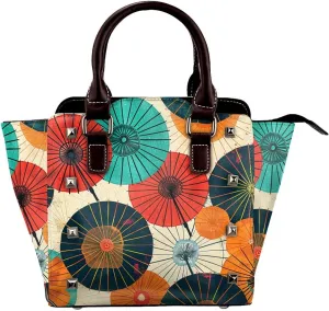 Leather Shoulder Bag for Women, Oil Paper Umbrella Studded Purse Japanese Crossbody Handbags Punk Hobo Bag with Adjustable Strap