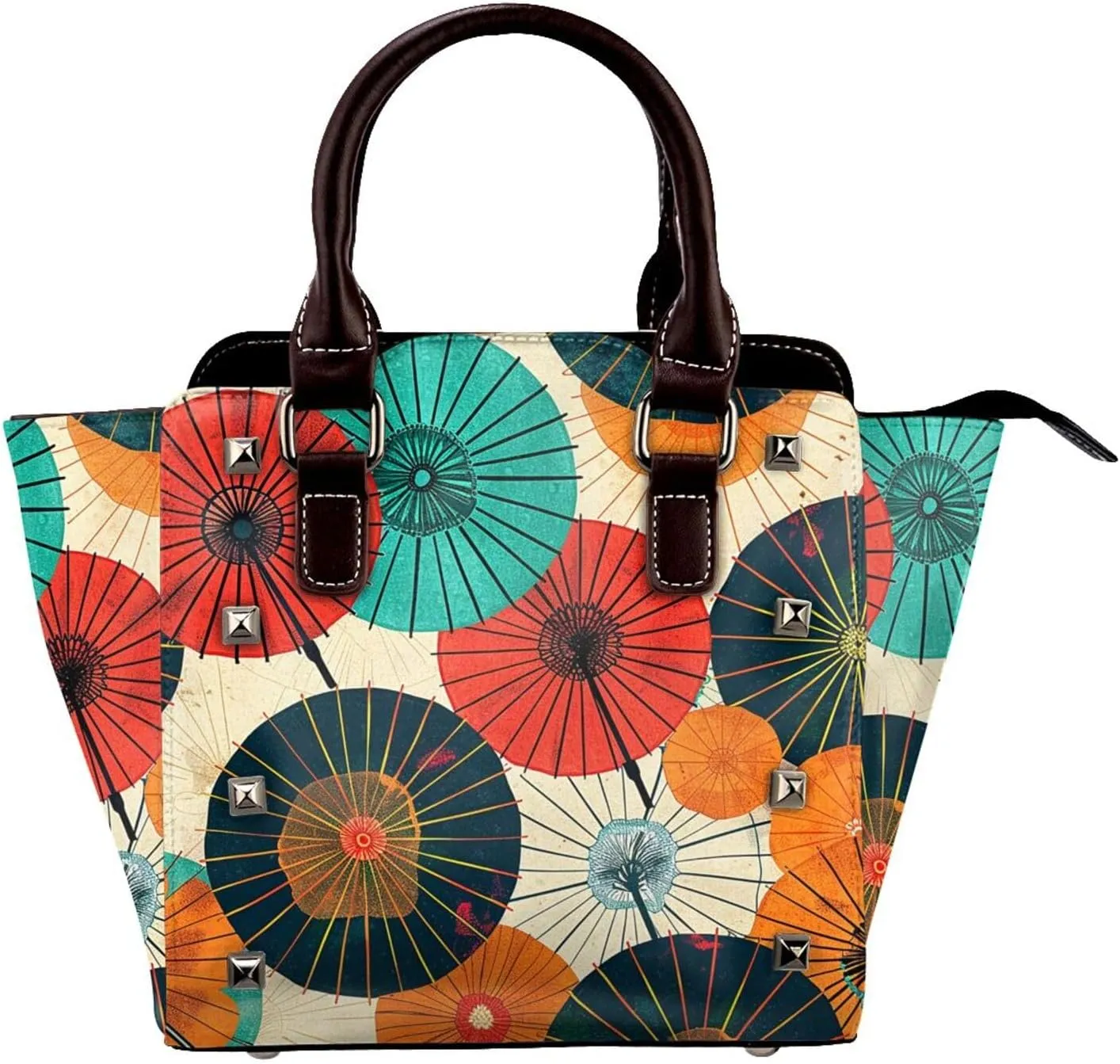 Leather Shoulder Bag for Women, Oil Paper Umbrella Studded Purse Japanese Crossbody Handbags Punk Hobo Bag with Adjustable Strap