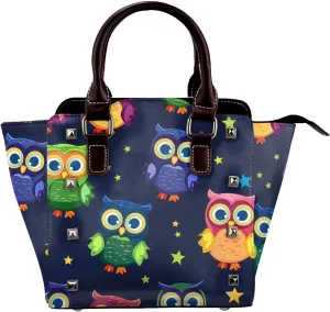 Leather Shoulder Bag for Women, Owl Star Studded Purse Cartoon Bird Crossbody Handbags Punk Hobo Bag with Adjustable Strap