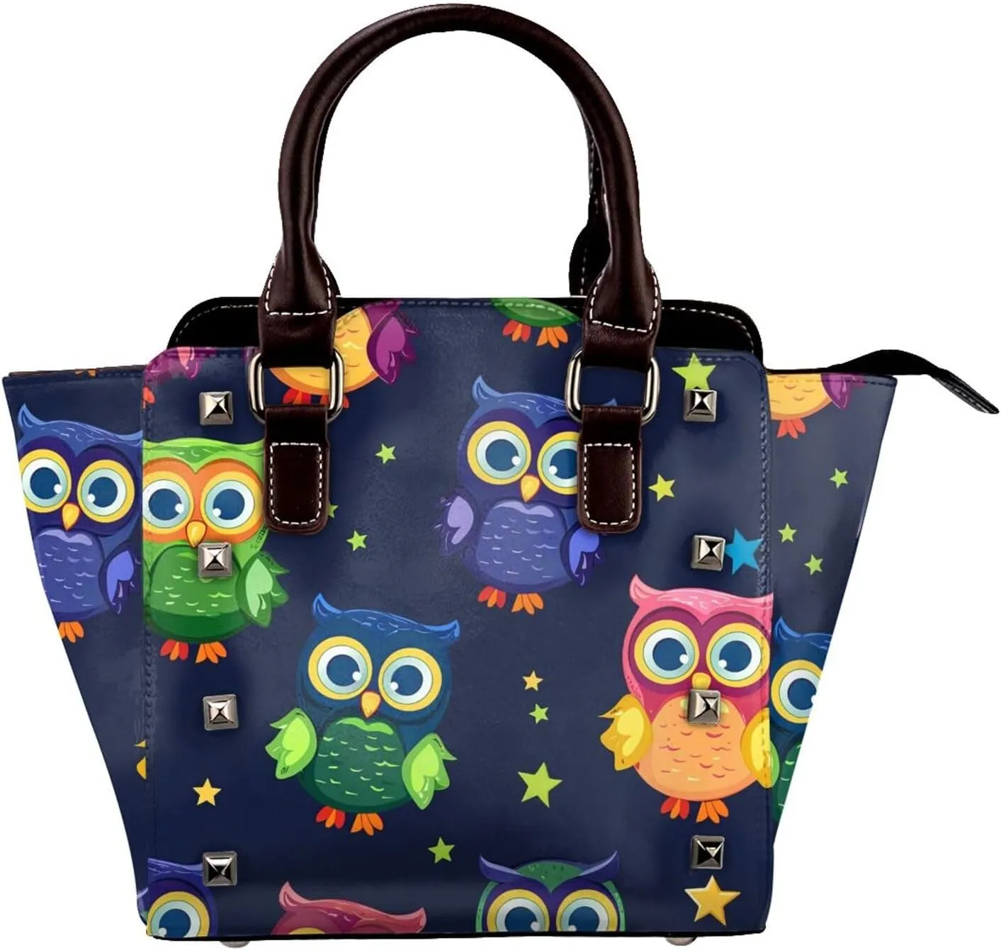 Leather Shoulder Bag for Women, Owl Star Studded Purse Cartoon Bird Crossbody Handbags Punk Hobo Bag with Adjustable Strap