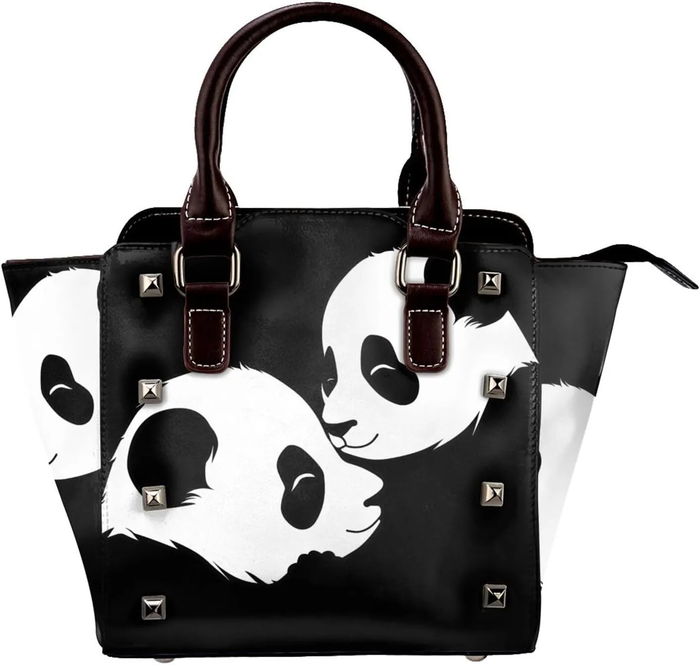 Leather Shoulder Bag for Women, Panda Studded Purse Cute Crossbody Handbags Punk Hobo Bag with Adjustable Strap