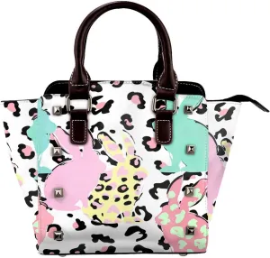 Leather Shoulder Bag for Women, Rabbit Cow Print Studded Purse Colorful Bunny Crossbody Handbags Punk Hobo Bag with Adjustable Strap