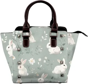 Leather Shoulder Bag for Women, Rabbit Studded Purse Bunny Flower Crossbody Handbags Punk Hobo Bag with Adjustable Strap