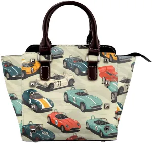 Leather Shoulder Bag for Women, Race Car Studded Purse Vintage Sports Car Crossbody Handbags Punk Hobo Bag with Adjustable Strap