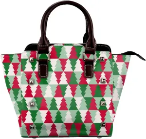 Leather Shoulder Bag for Women, Red Green Christmas Tree Studded Purse Xmas Crossbody Handbags Punk Hobo Bag with Adjustable Strap