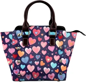 Leather Shoulder Bag for Women, Red Pink Heart Studded Purse Romantic Crossbody Handbags Punk Hobo Bag with Adjustable Strap