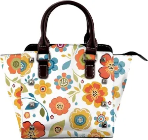 Leather Shoulder Bag for Women, Retro Flower Studded Purse Vintage Floral Pattern Crossbody Handbags Punk Hobo Bag with Adjustable Strap