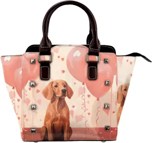 Leather Shoulder Bag for Women, Romantic Dog Studded Purse Valentine Balloon Crossbody Handbags Punk Hobo Bag with Adjustable Strap