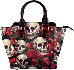 Leather Shoulder Bag for Women, Rose Halloween Skull Studded Purse Sugar Skeleton Crossbody Handbags Punk Hobo Bag with Adjustable Strap