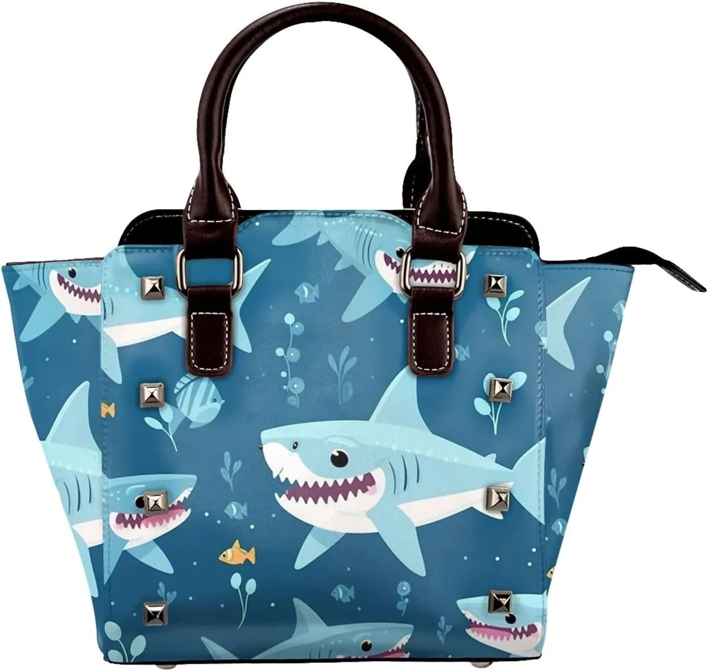 Leather Shoulder Bag for Women, Sea Shake Studded Purse Ocean Coral Crossbody Handbags Punk Hobo Bag with Adjustable Strap