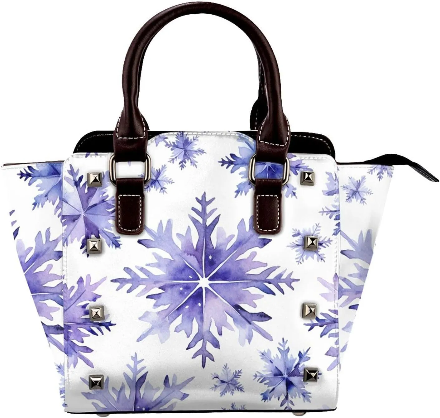 Leather Shoulder Bag for Women, Snowflake Studded Purse Christmas Crossbody Handbags Punk Hobo Bag with Adjustable Strap