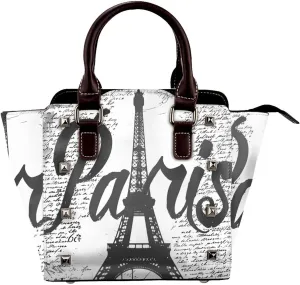 Leather Shoulder Bag for Women, Vintage Paris Studded Purse Eiffel Tower Crossbody Handbags Punk Hobo Bag with Adjustable Strap