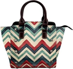 Leather Shoulder Bag for Women, Vintage Striped Studded Purse Ethnic Abstract Crossbody Handbags Punk Hobo Bag with Adjustable Strap