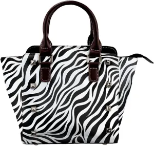 Leather Shoulder Bag for Women, Zebra Print Studded Purse Animal Skin Crossbody Handbags Punk Hobo Bag with Adjustable Strap