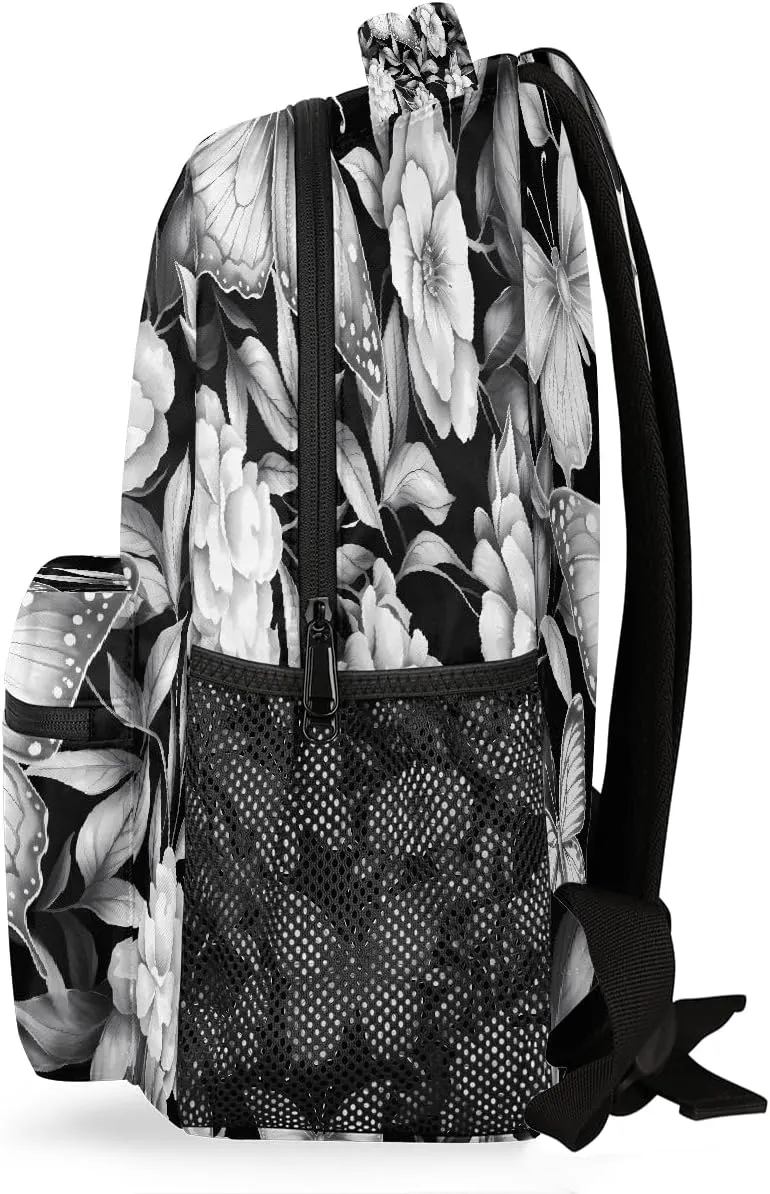 Lightweight Travel Backpack, Butterflies Flower Large Capacity Bookbag, Waterproof Travel Bag Casual Daypack for Men Women Adults