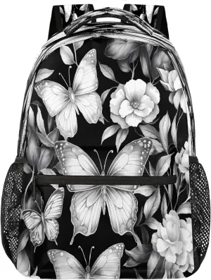 Lightweight Travel Backpack, Butterflies Flower Large Capacity Bookbag, Waterproof Travel Bag Casual Daypack for Men Women Adults