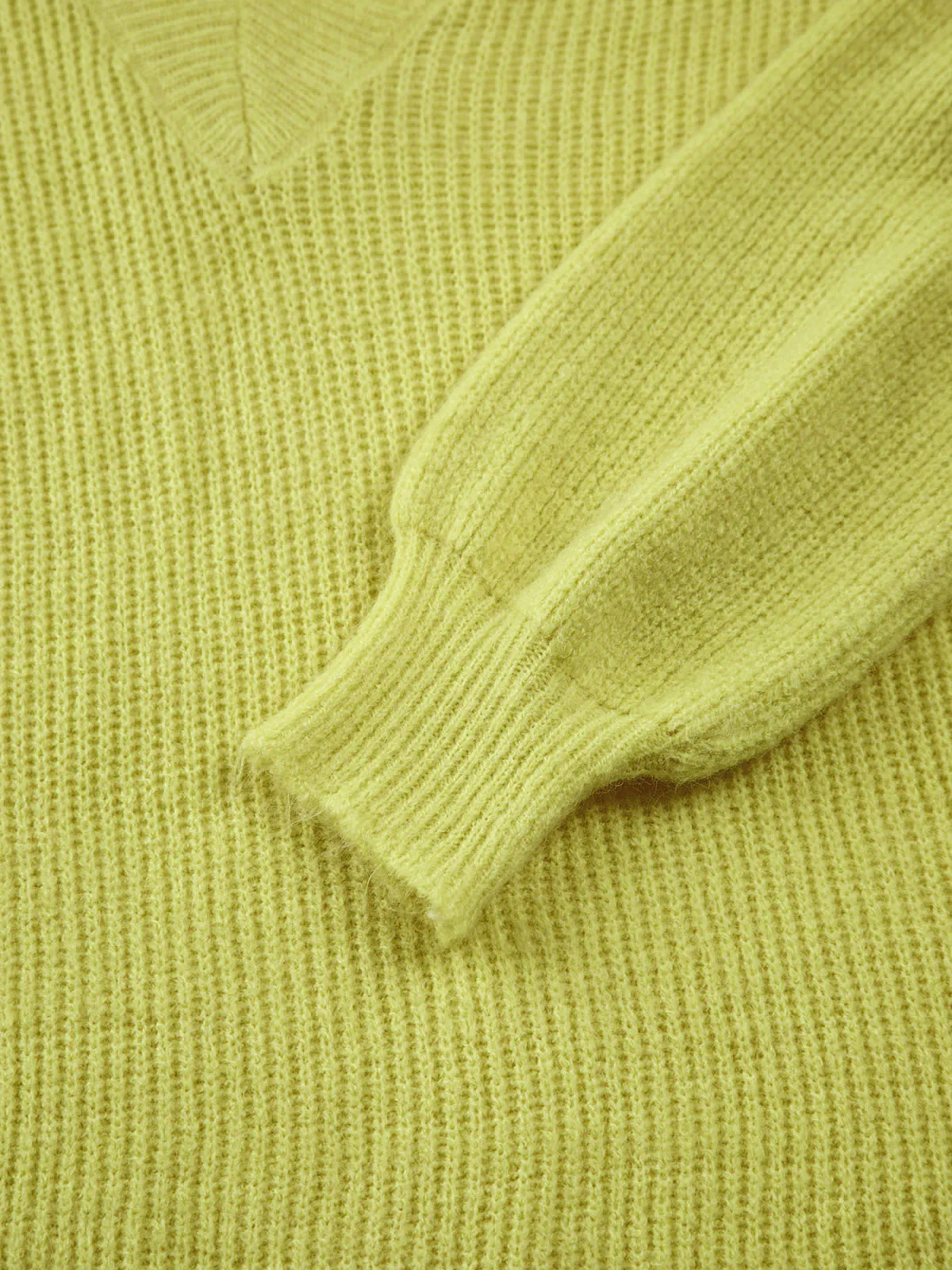 Lime Garden Graceful Furry V-Neck Sweater