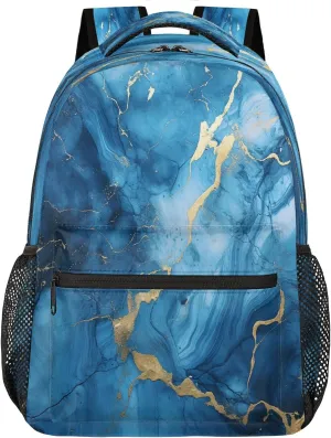 Liquid Blue Marble Texture Travel Backpack, Large 16 Inch Laptop Bookbag Lightweight Carry-On Bag for Business Travel & Hiking