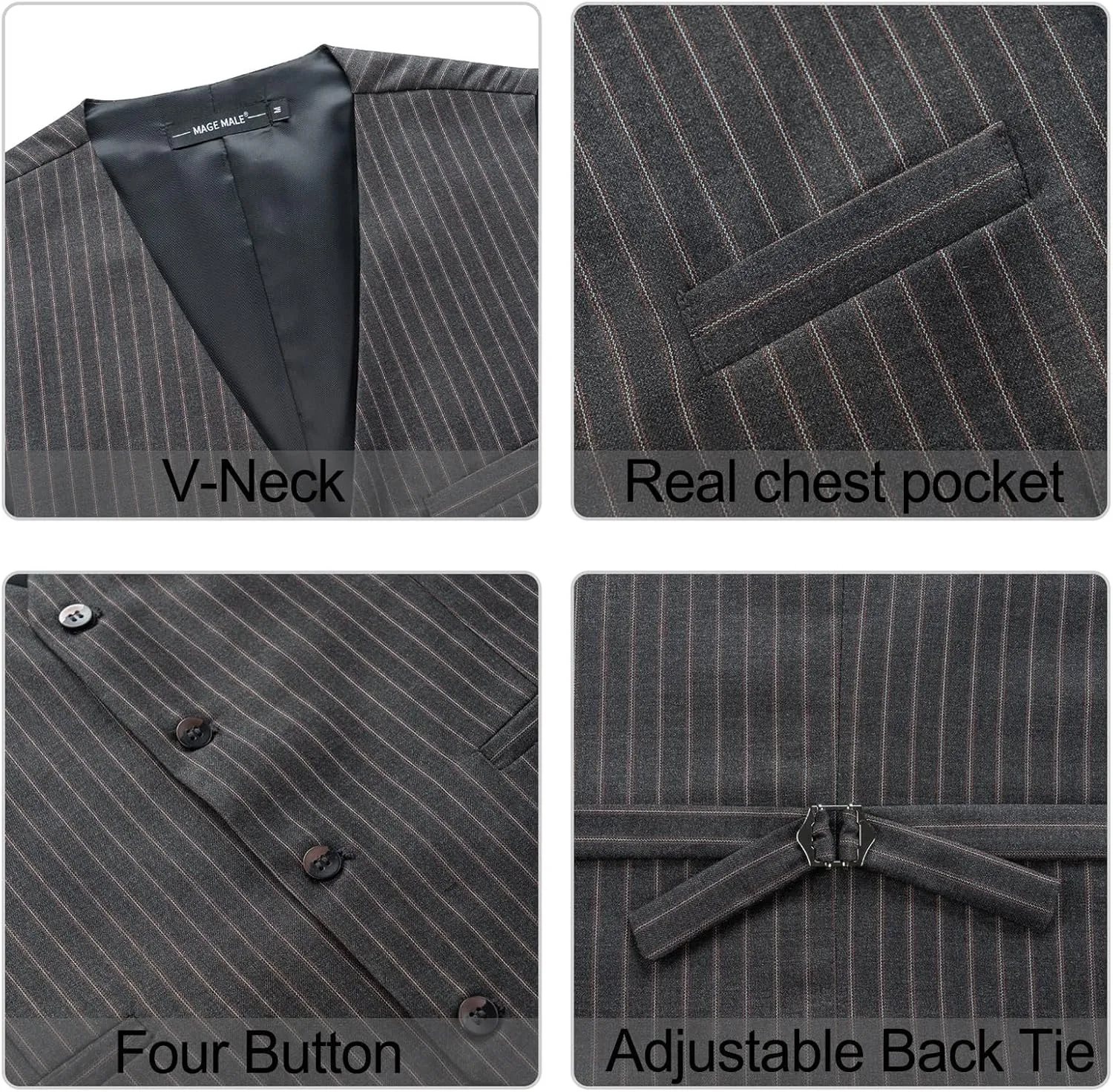 MAGE MALE Men's Pinstripe Suit 2 Piece Vest and Pants Set Wedding Groomsmen Summer Slim Fit Formal Prom Tuxedo
