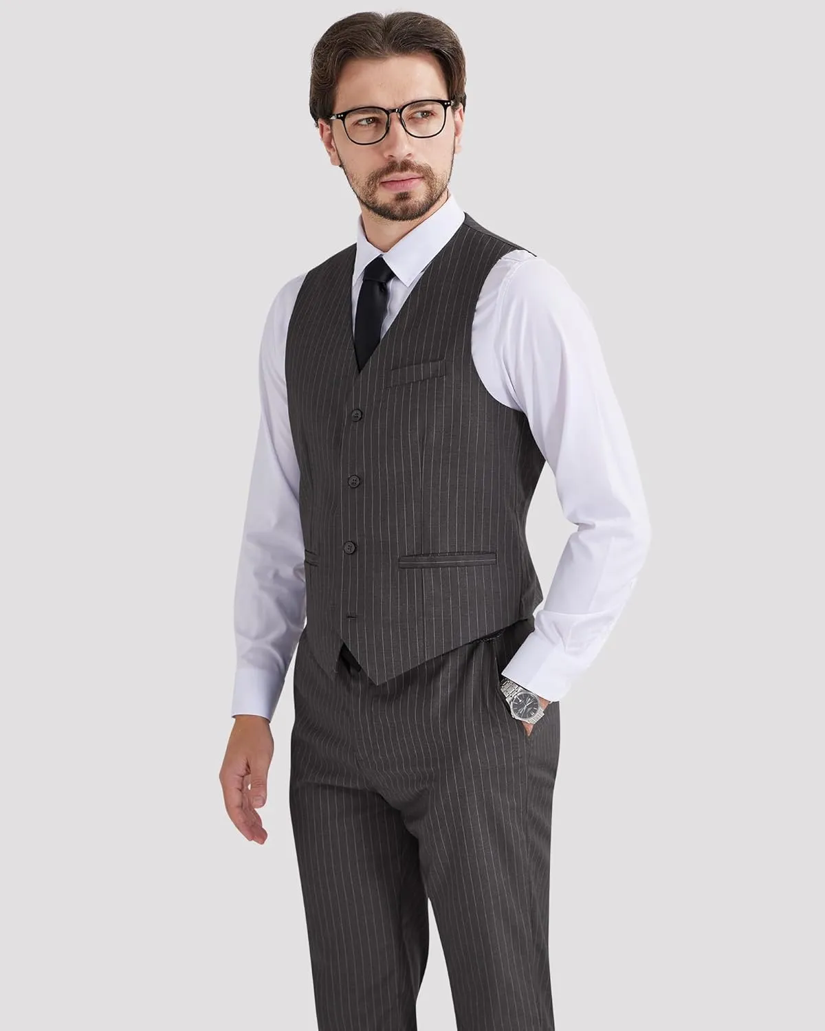 MAGE MALE Men's Pinstripe Suit 2 Piece Vest and Pants Set Wedding Groomsmen Summer Slim Fit Formal Prom Tuxedo
