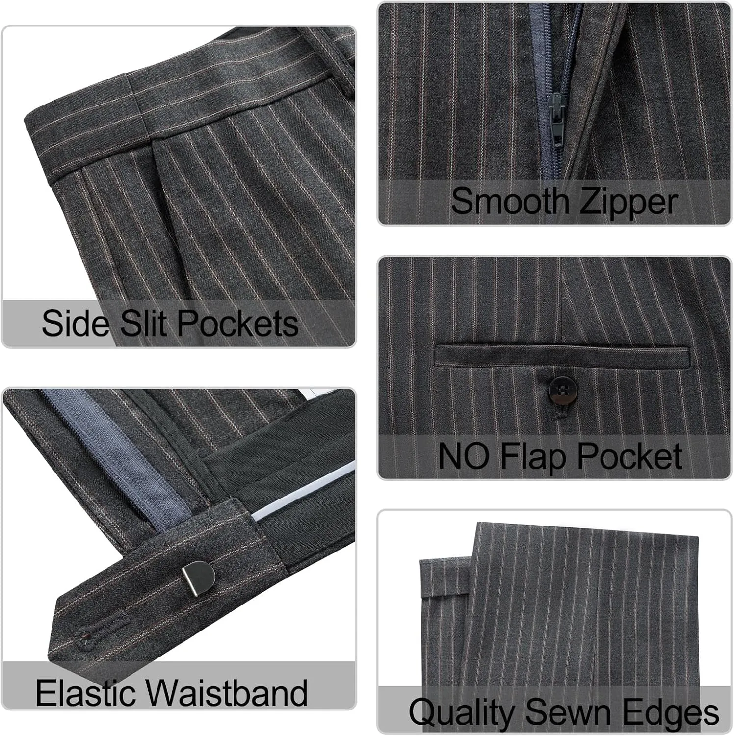 MAGE MALE Men's Pinstripe Suit 2 Piece Vest and Pants Set Wedding Groomsmen Summer Slim Fit Formal Prom Tuxedo