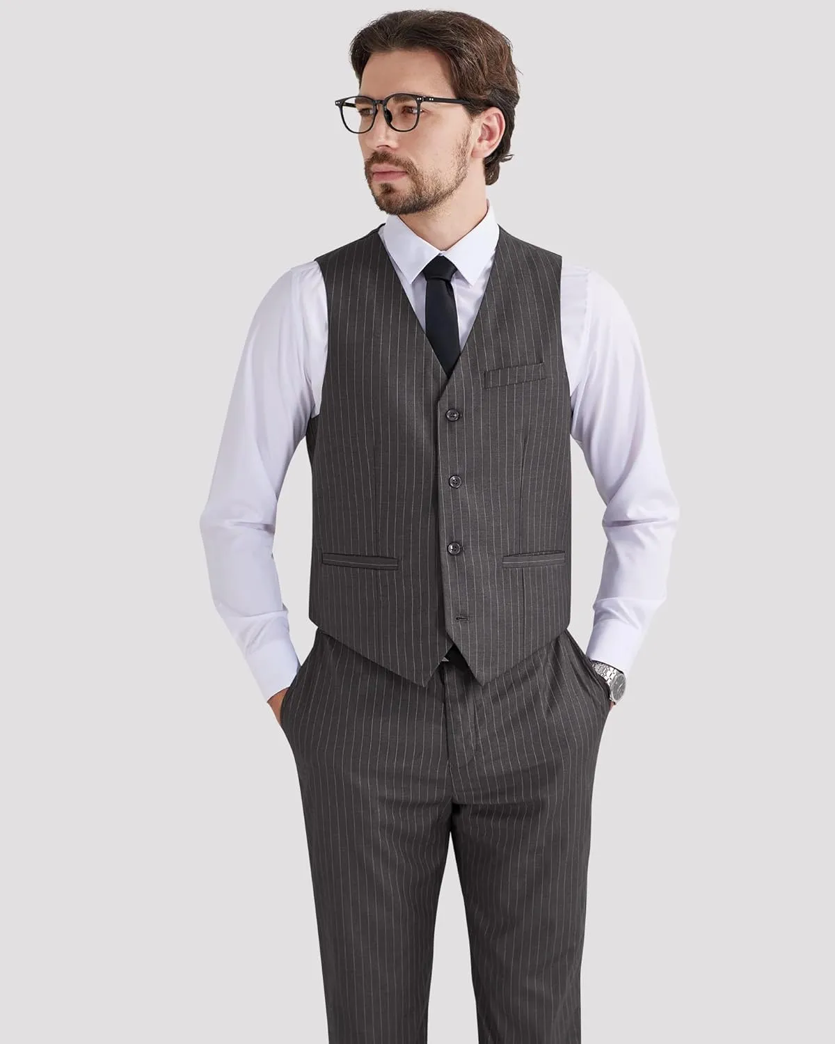 MAGE MALE Men's Pinstripe Suit 2 Piece Vest and Pants Set Wedding Groomsmen Summer Slim Fit Formal Prom Tuxedo