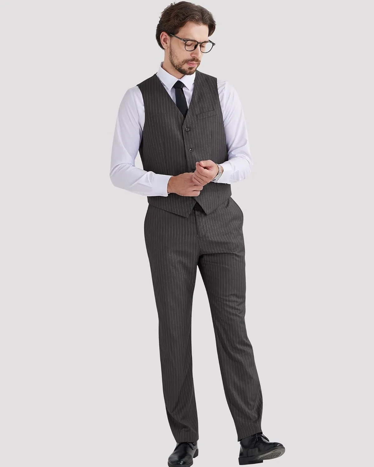 MAGE MALE Men's Pinstripe Suit 2 Piece Vest and Pants Set Wedding Groomsmen Summer Slim Fit Formal Prom Tuxedo