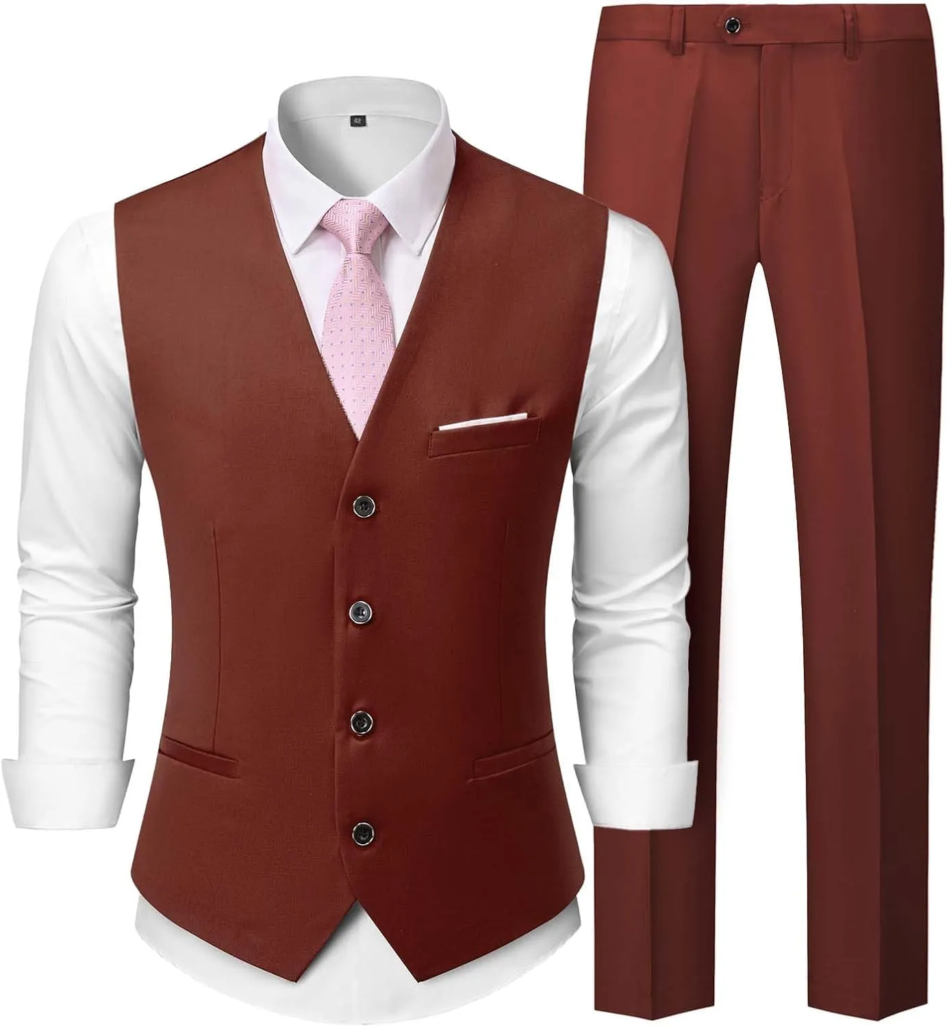 Men's 2-Piece Suit, Vest Pants Set for Men, Casual Waistcoat Trouser with Tie for Prom Wedding Homecoming