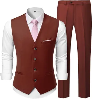 Men's 2-Piece Suit, Vest Pants Set for Men, Casual Waistcoat Trouser with Tie for Prom Wedding Homecoming