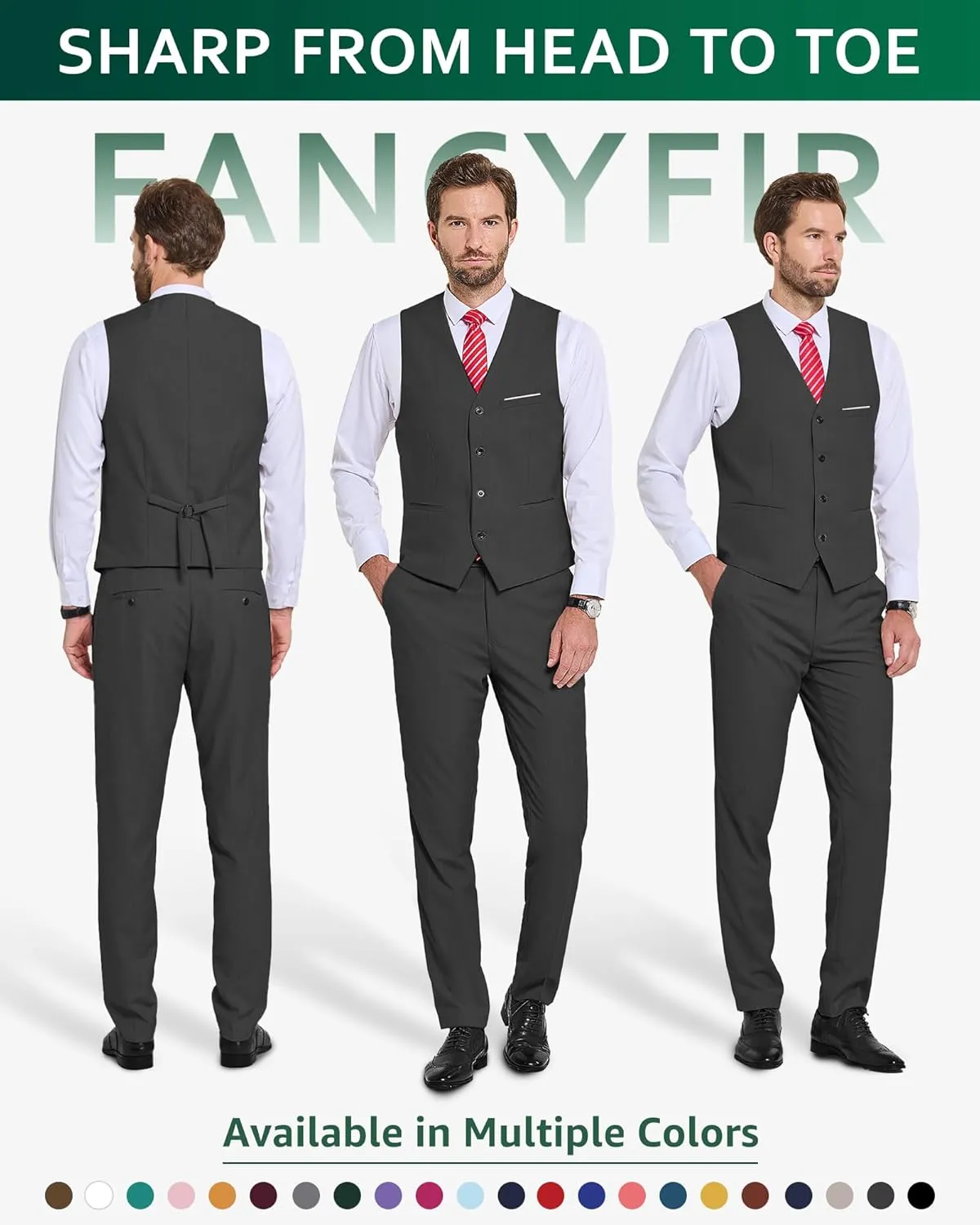 Men's 2-Piece Suit, Vest Pants Set for Men, Casual Waistcoat Trouser with Tie for Prom Wedding Homecoming