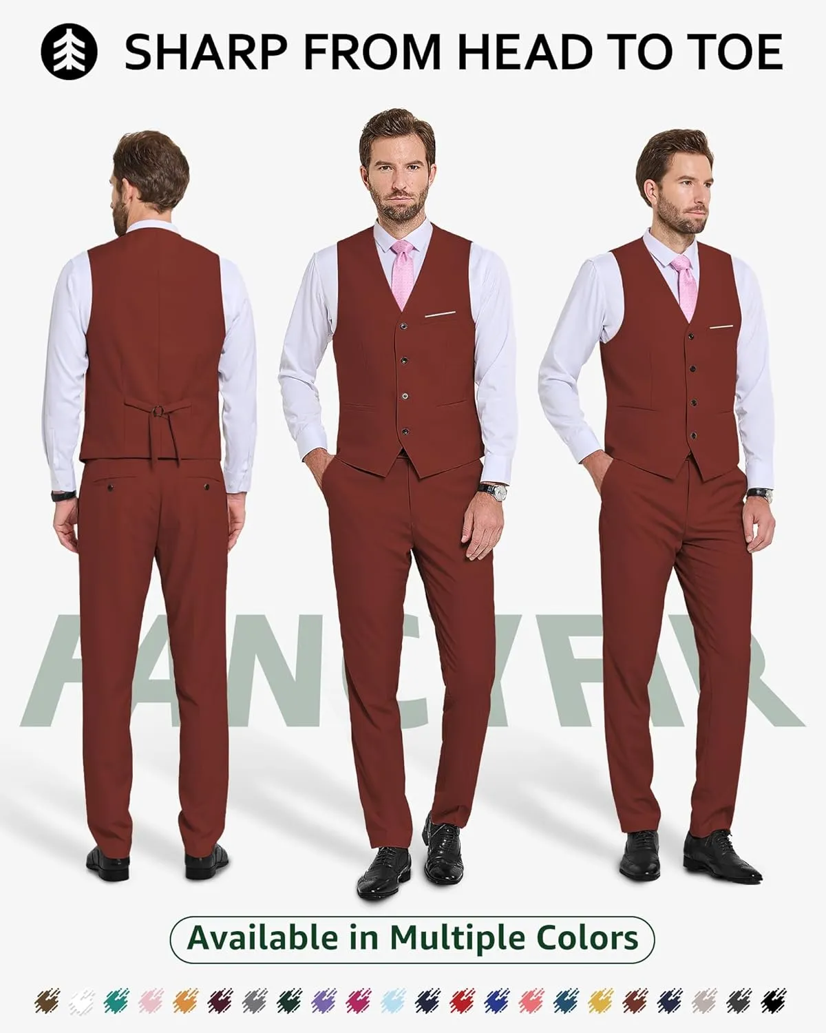 Men's 2-Piece Suit, Vest Pants Set for Men, Casual Waistcoat Trouser with Tie for Prom Wedding Homecoming