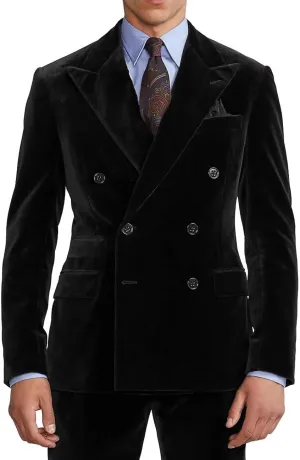 Men's 2 Piece Velvet Suits Slim Fit Double Breasted Suits Formal Wedding Prom Dinner Party Blazer Pants Set