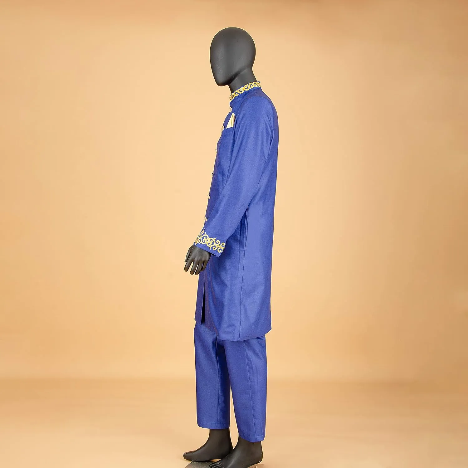 Men`s Suit African Clothing Dashiki Embroidery Jacket and Pants 2 Piece Set Dashiki Outwear Kerchief for Wedding