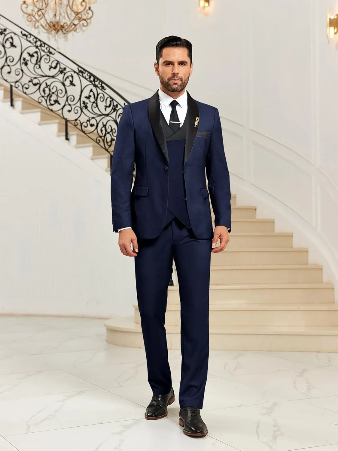 Mens Suit Slim Fit 3 Piece Suits for Wedding Formal Suit Jacket Vest Pants Set Business Casual Suits Prom Tuxedos