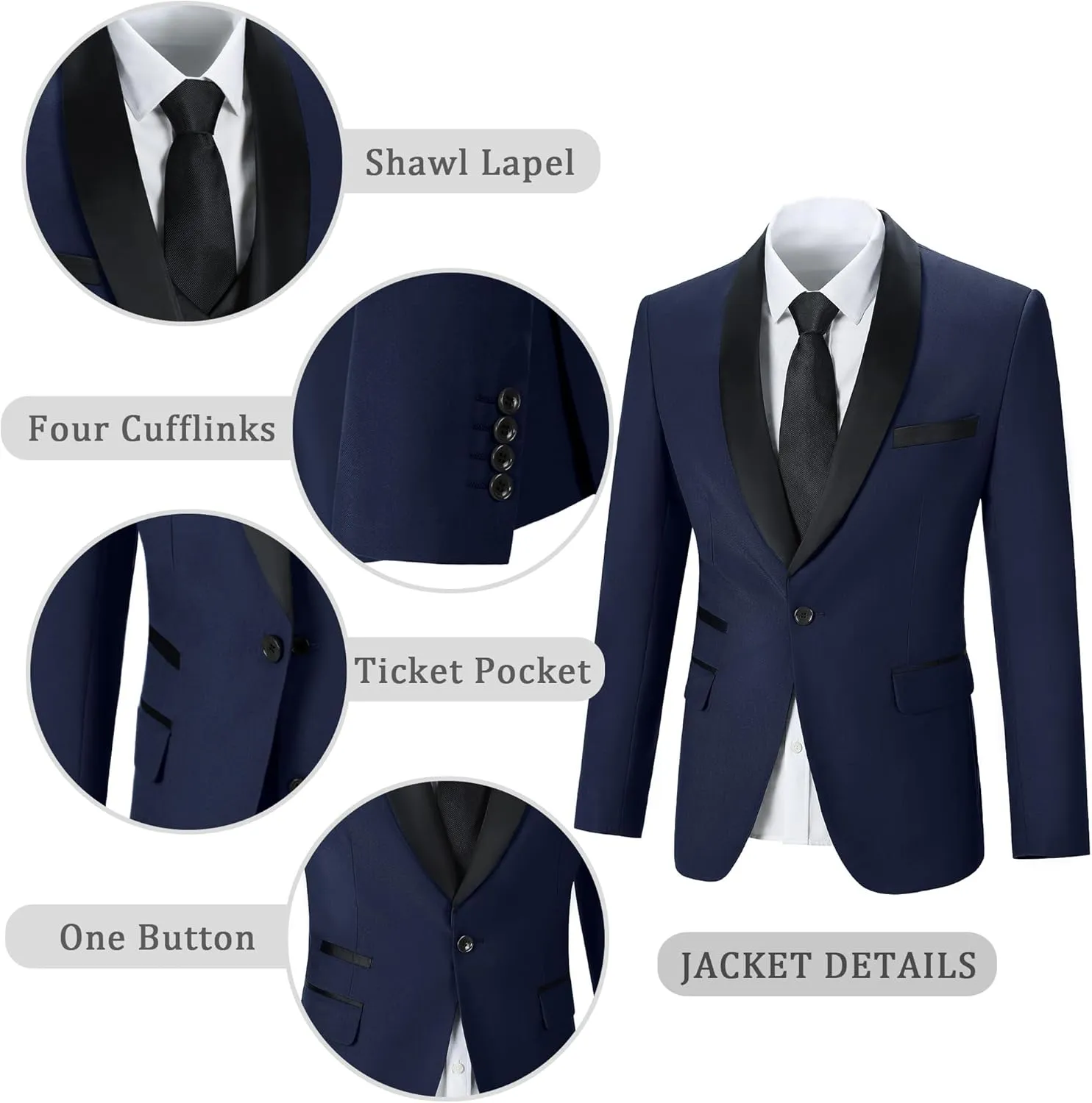 Mens Suit Slim Fit 3 Piece Suits for Wedding Formal Suit Jacket Vest Pants Set Business Casual Suits Prom Tuxedos