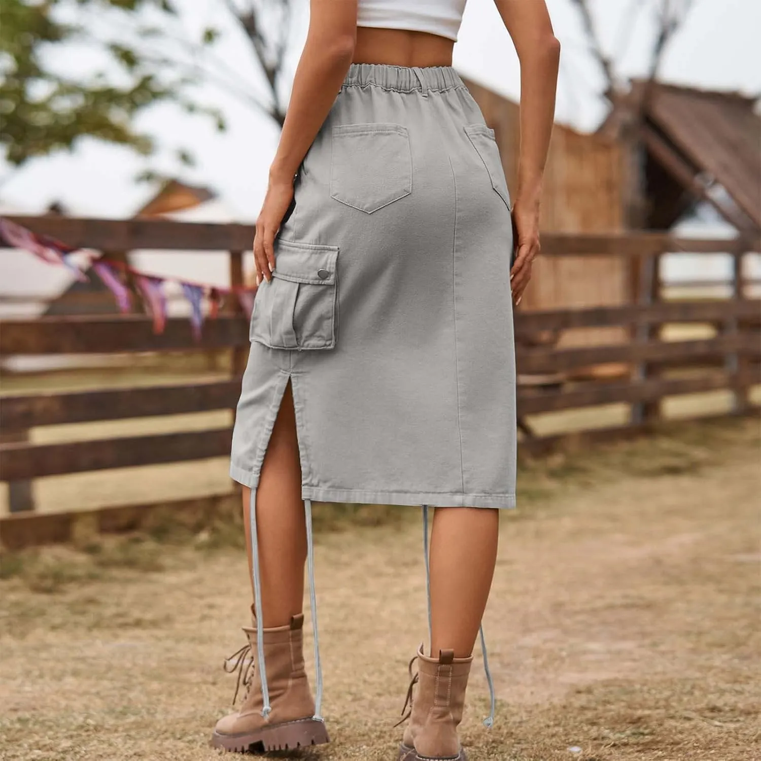 Midi Denim Skirt High Waisted Casual Stretch Knee Length Jean Skirt for Womens Pencil Jean Skirt A-Line Denim Skirts