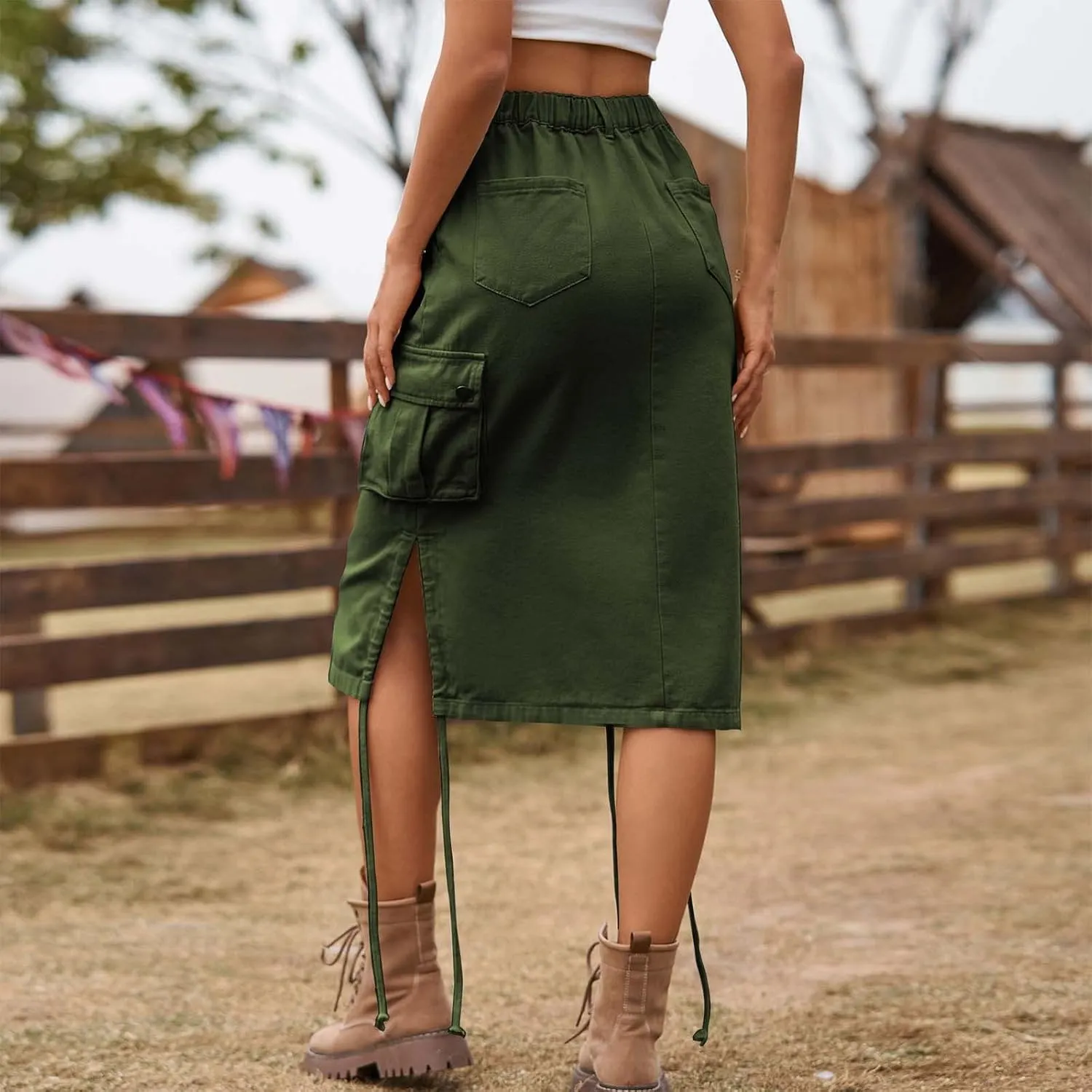 Midi Denim Skirt High Waisted Casual Stretch Knee Length Jean Skirt for Womens Pencil Jean Skirt A-Line Denim Skirts