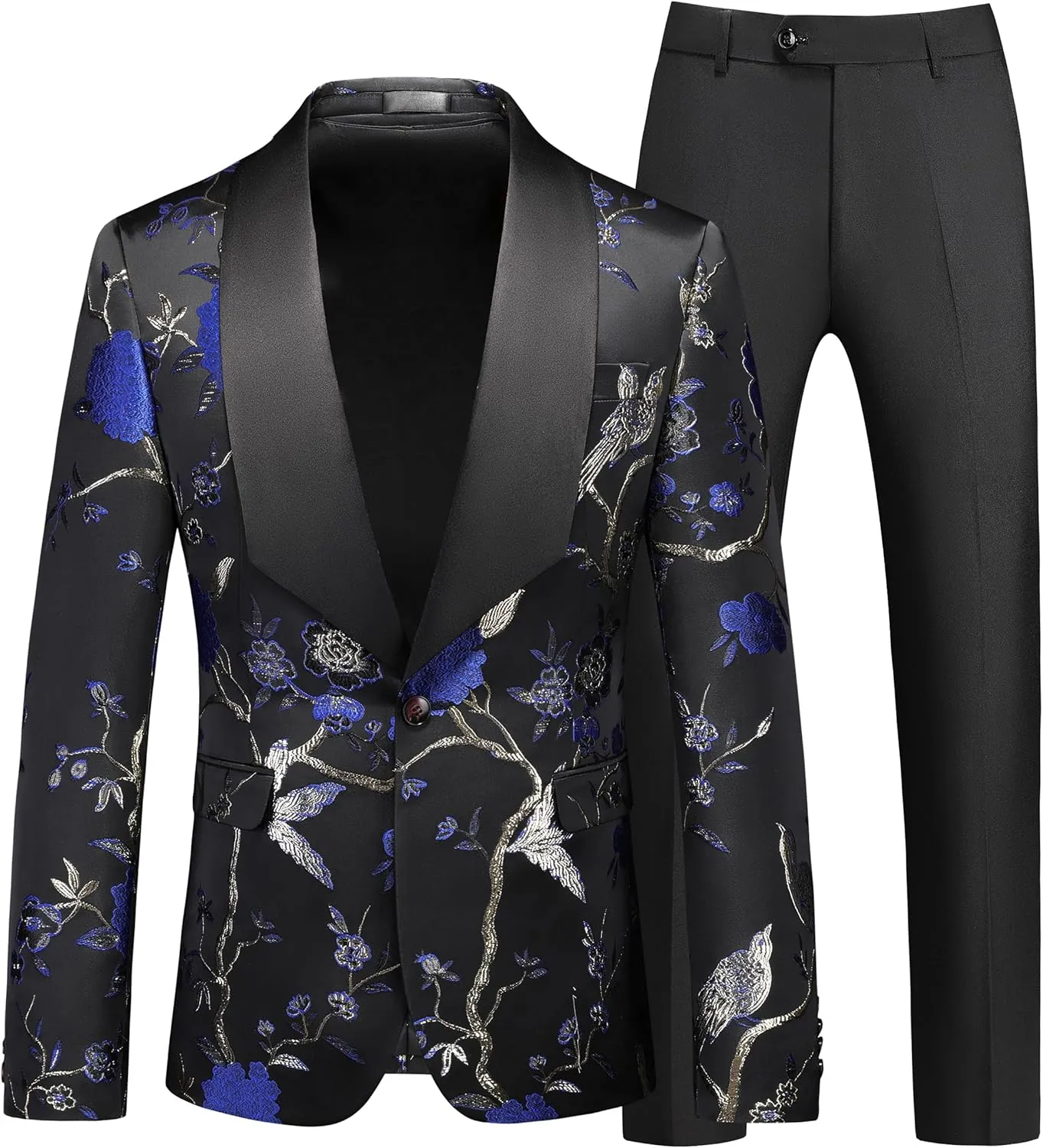 MOGU Mens 3 Piece Suit Slim Fit Tuxedo Floral Print Jacket Vest Pants Set for Wedding Prom Dinner