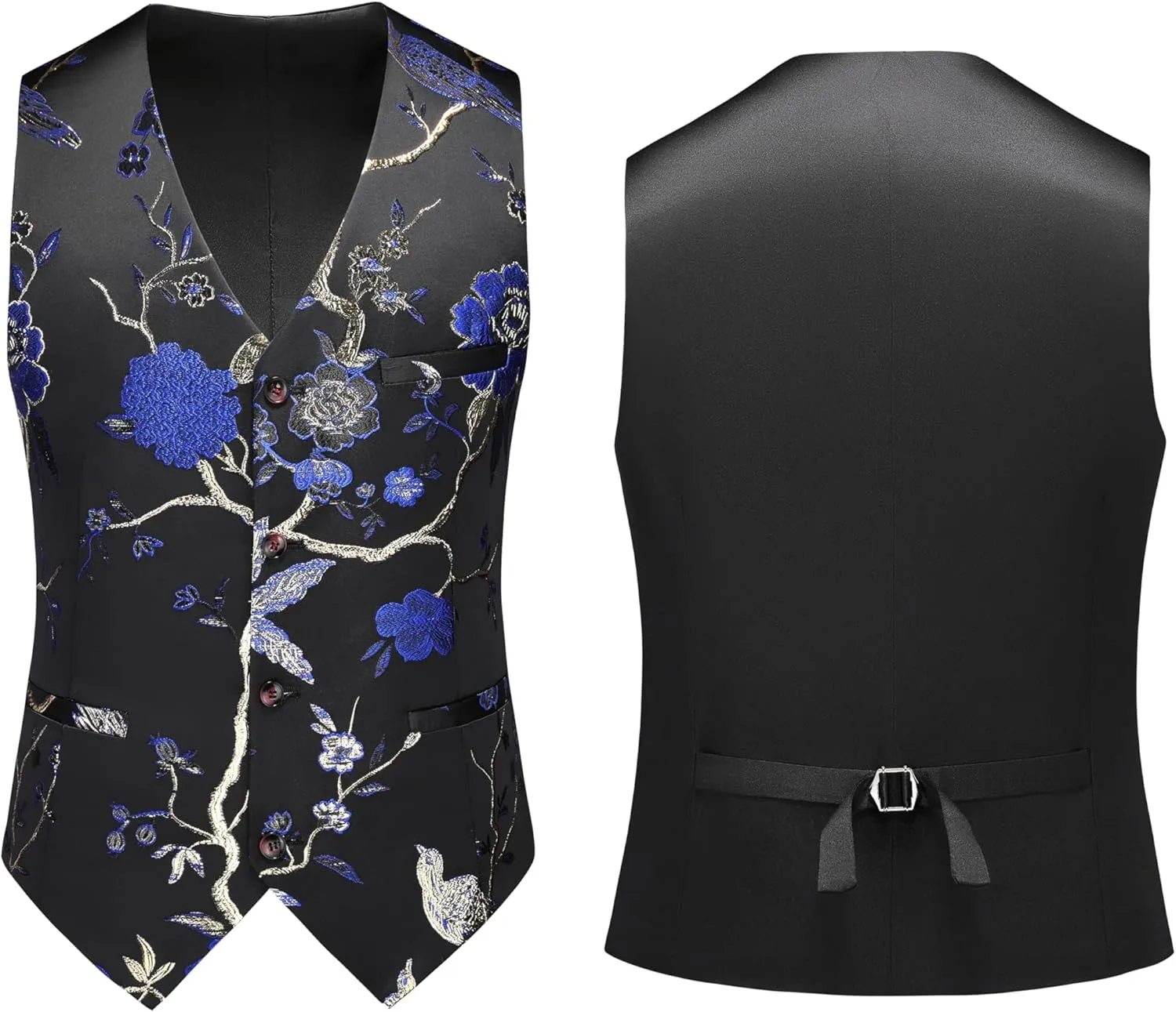 MOGU Mens 3 Piece Suit Slim Fit Tuxedo Floral Print Jacket Vest Pants Set for Wedding Prom Dinner