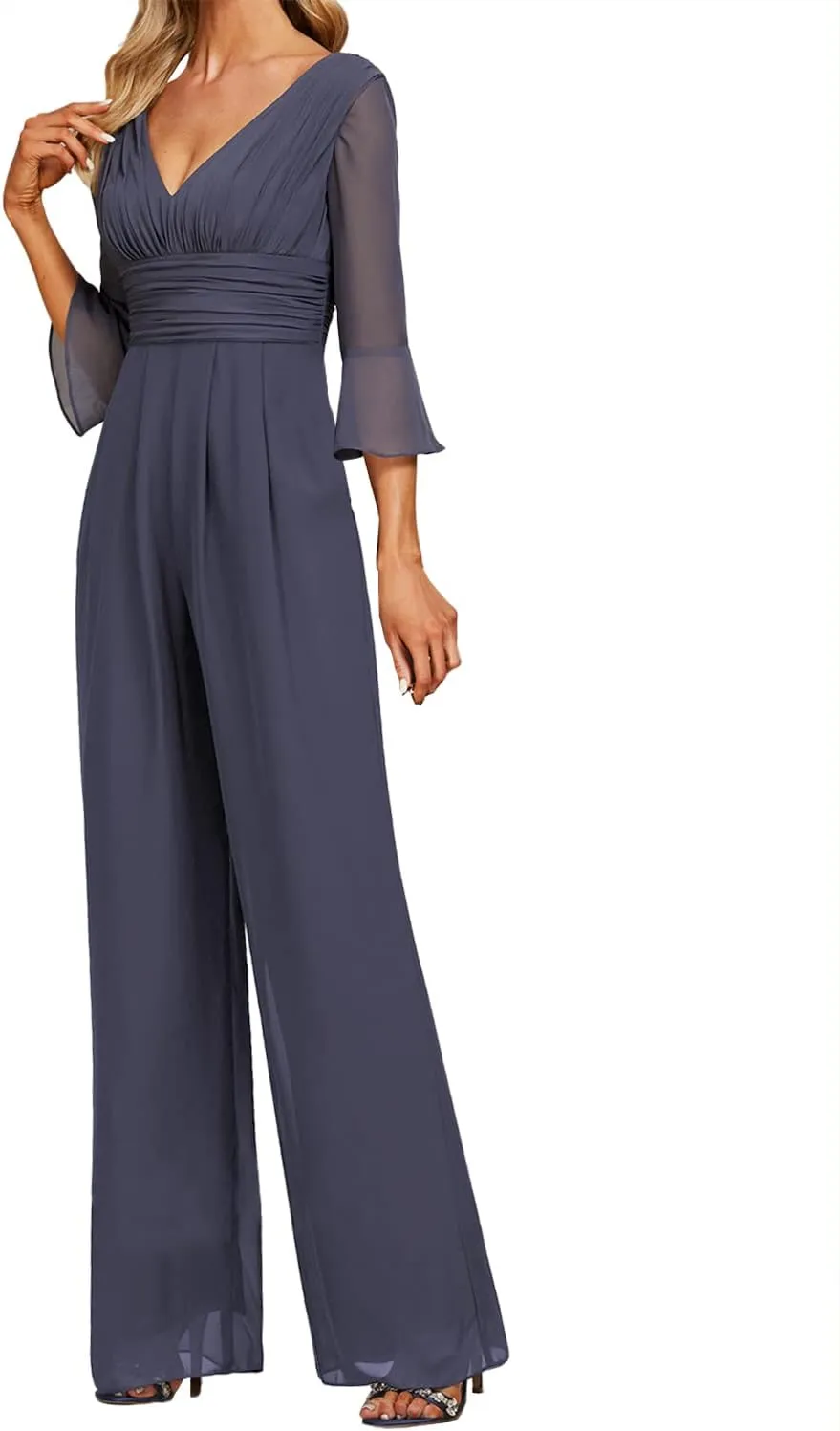 Mother of The Bride Pants Suits Dresses for Wedding Chiffon Long Formal Evening Gowns V-Neck Women's Jumpsuits