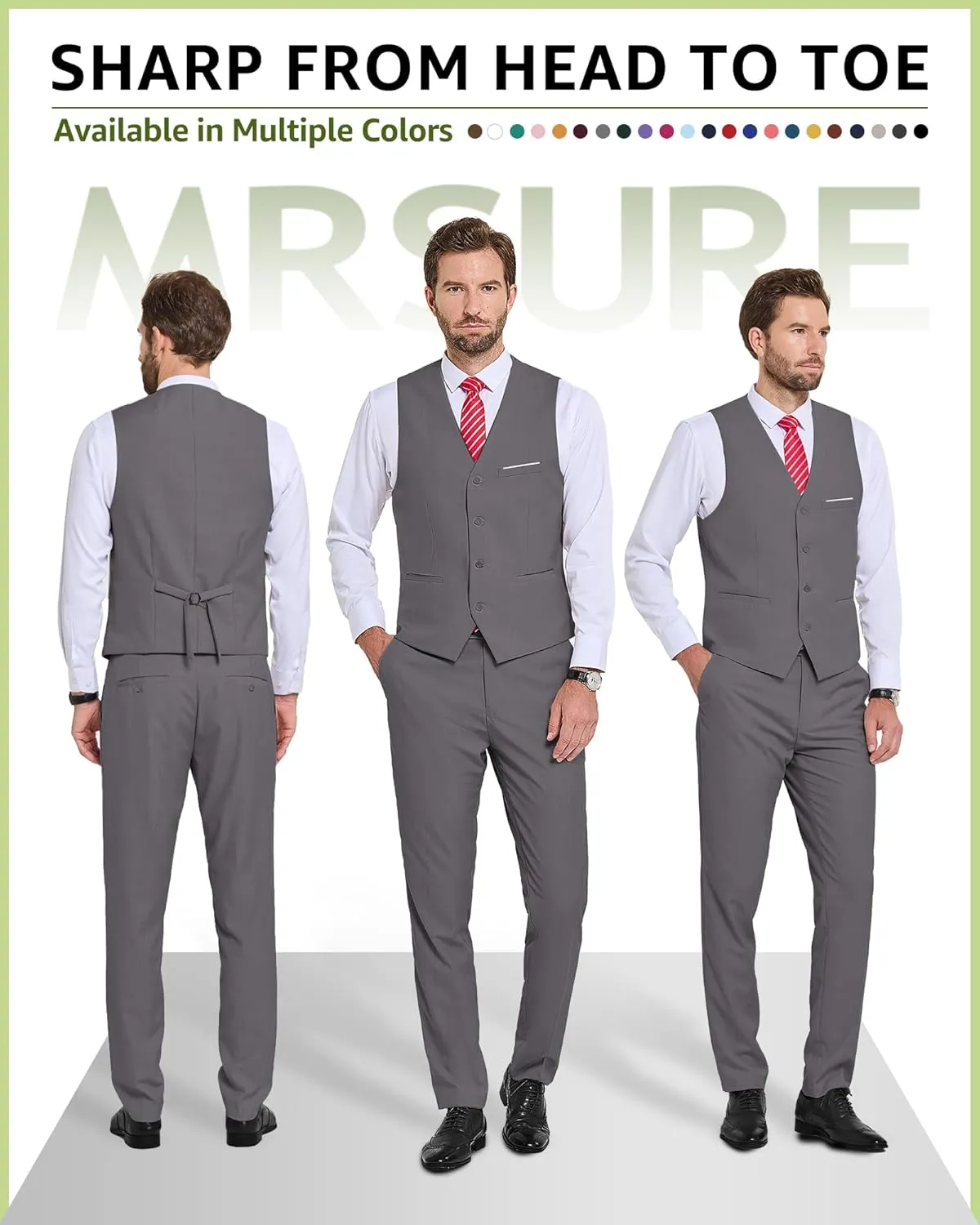 MrSure Men's 2-Piece Suit, Vest Pants Set for Men, Casual Waistcoat with Tie for Prom Wedding Homecoming