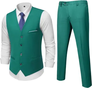 MrSure Men's 2-Piece Suit, Vest Pants Set for Men, Casual Waistcoat with Tie for Prom Wedding Homecoming