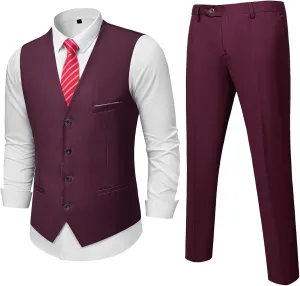 MrSure Men's 2-Piece Suit, Vest Pants Set for Men, Casual Waistcoat with Tie for Prom Wedding Homecoming
