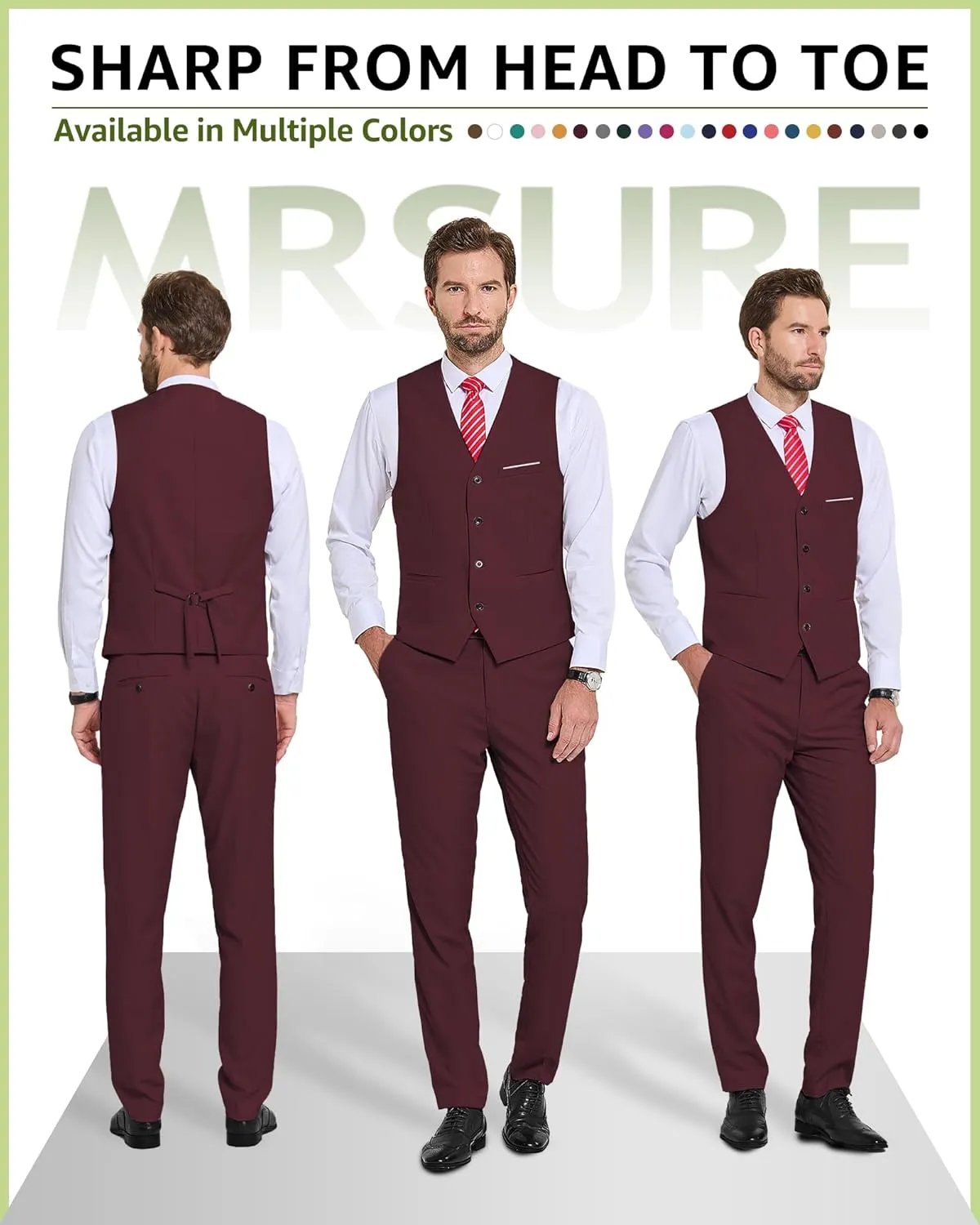 MrSure Men's 2-Piece Suit, Vest Pants Set for Men, Casual Waistcoat with Tie for Prom Wedding Homecoming