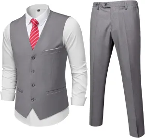 MrSure Men's 2-Piece Suit, Vest Pants Set for Men, Casual Waistcoat with Tie for Prom Wedding Homecoming