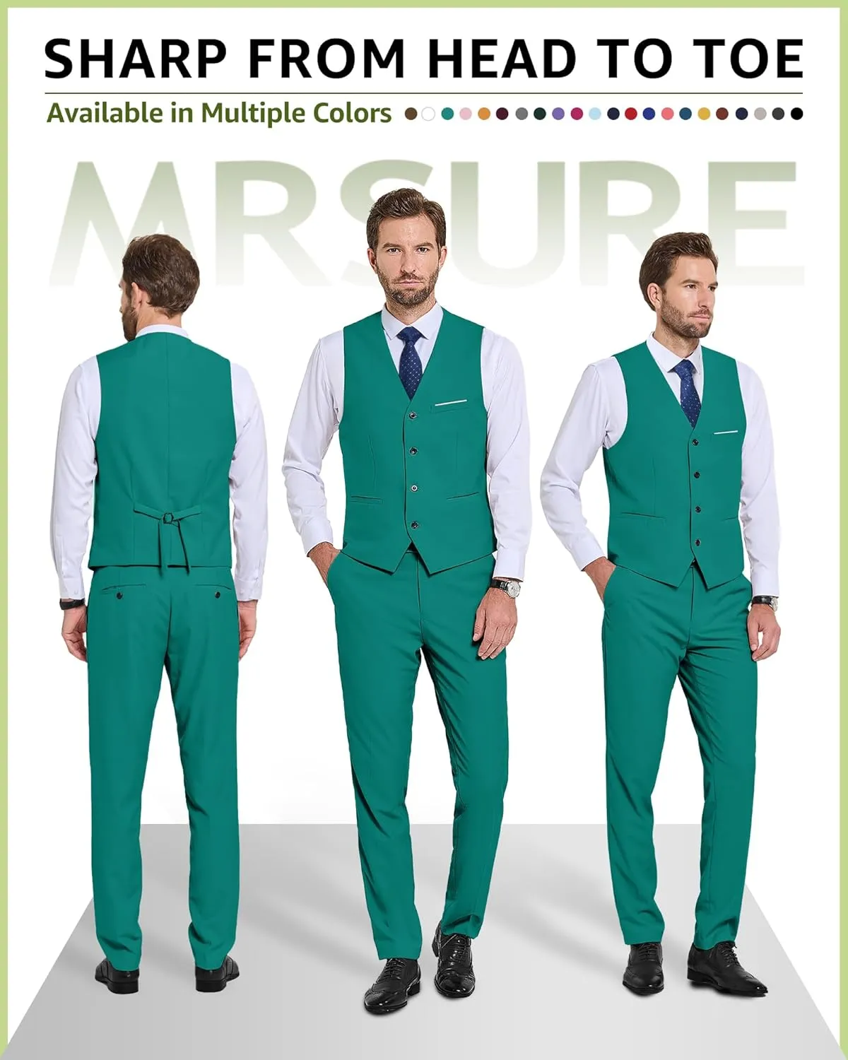 MrSure Men's 2-Piece Suit, Vest Pants Set for Men, Casual Waistcoat with Tie for Prom Wedding Homecoming