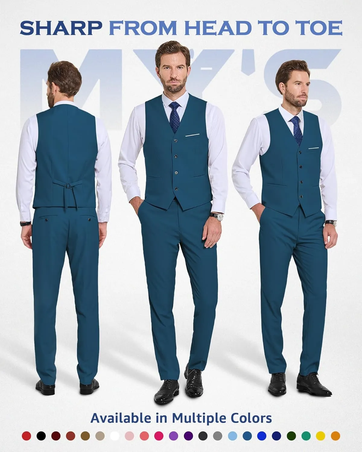 MY'S Men's 2-Piece Suit, Vest Pants Set for Men, Casual Waistcoat with Tie for Prom Wedding Homecoming