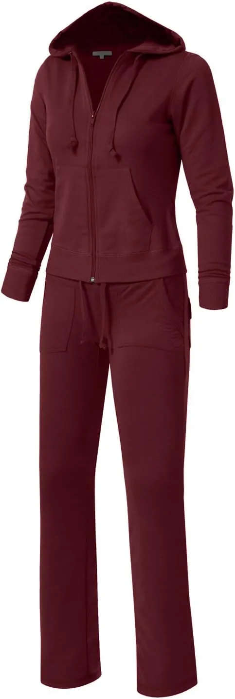 NE PEOPLE Womens Casual Basic Terry Zip Up Hoodie Sweatsuit Tracksuit Set S-3XL
